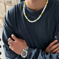 Yellow Beads Pearl Necklace ArtsKoreanMan