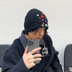 Multicolored Button Knit Beanie ArtsKoreanMan