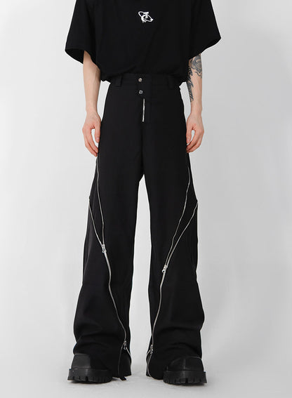 Zippered Slit Flared Trousers