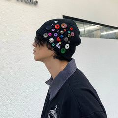 Multicolored Button Knit Beanie ArtsKoreanMan