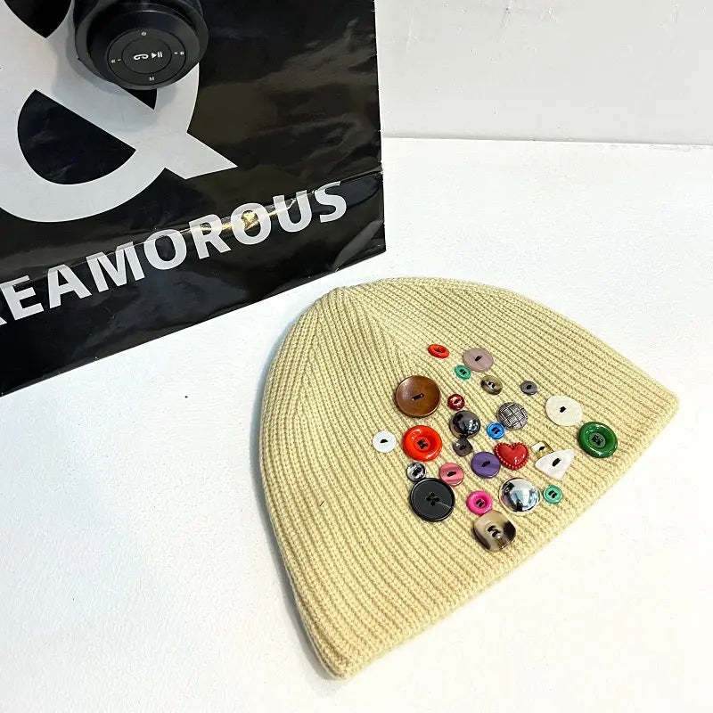Multicolored Button Knit Beanie ArtsKoreanMan