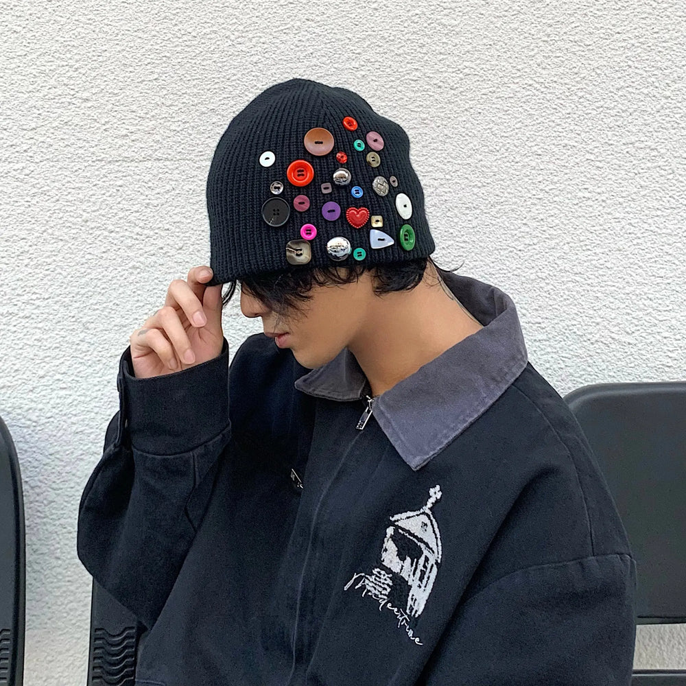 Multicolored Button Knit Beanie ArtsKoreanMan