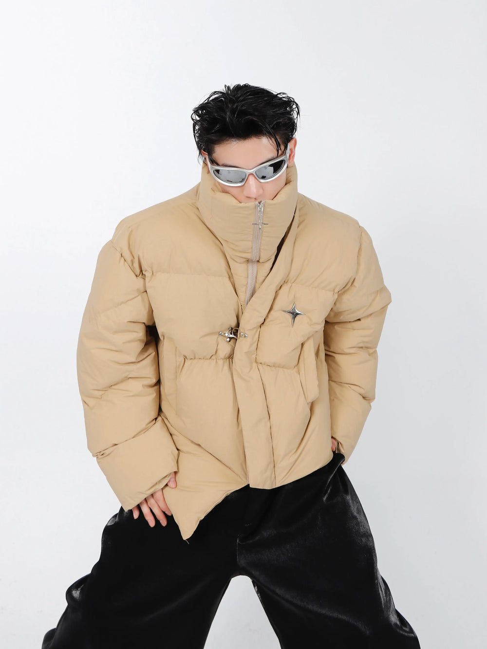 High Neck Asymmetrical Design Winter Coat ArtsKoreanMan