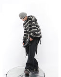 Black and White Striped Crew Neck Sweater ArtsKoreanMan