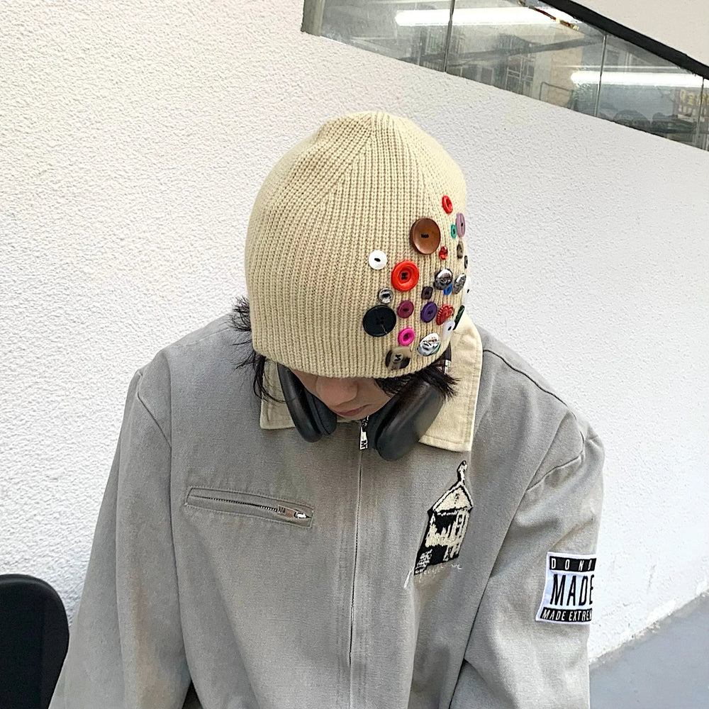 Multicolored Button Knit Beanie ArtsKoreanMan