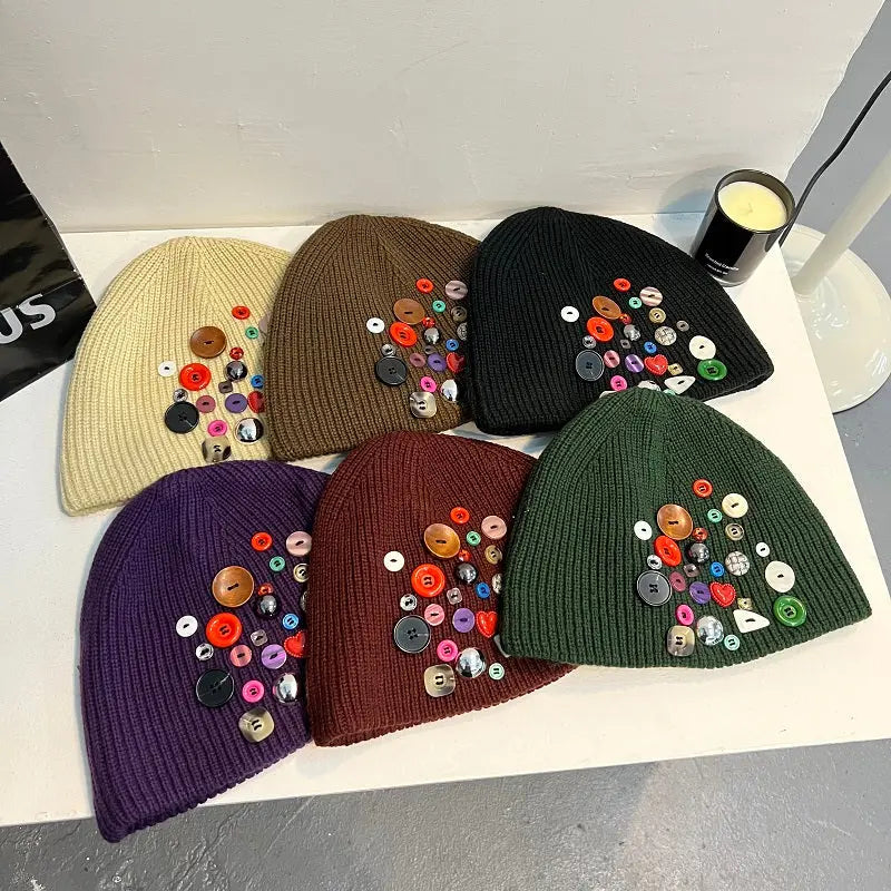 Multicolored Button Knit Beanie ArtsKoreanMan