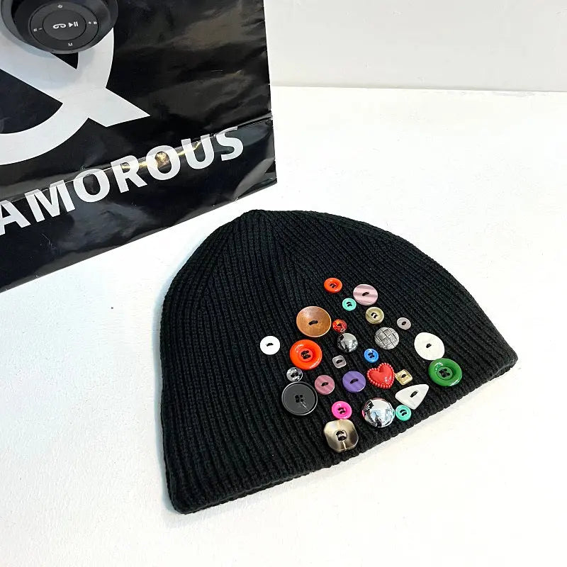Multicolored Button Knit Beanie ArtsKoreanMan