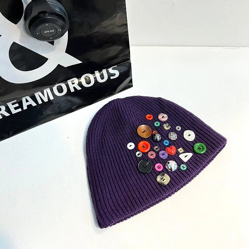 Multicolored Button Knit Beanie ArtsKoreanMan