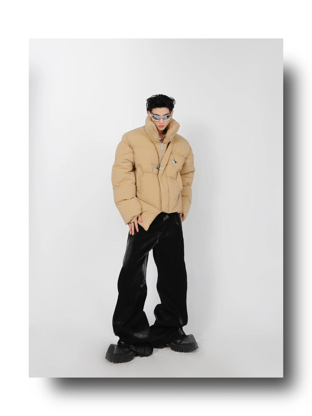 High Neck Asymmetrical Design Winter Coat ArtsKoreanMan