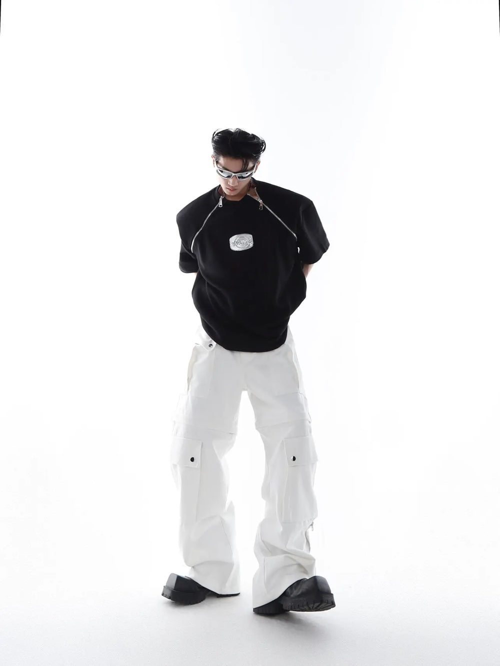 【23s Feb.】Shoulder Pad Round Neck T-shirt with Zipped ArtsKoreanMan