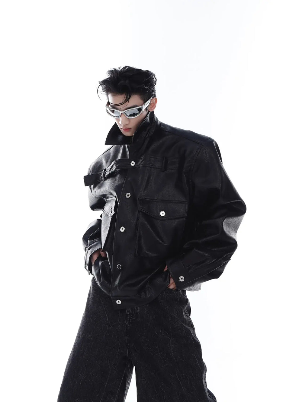 【23s Feb.】Large Pocket High Shoulder Leather Jacket ArtsKoreanMan